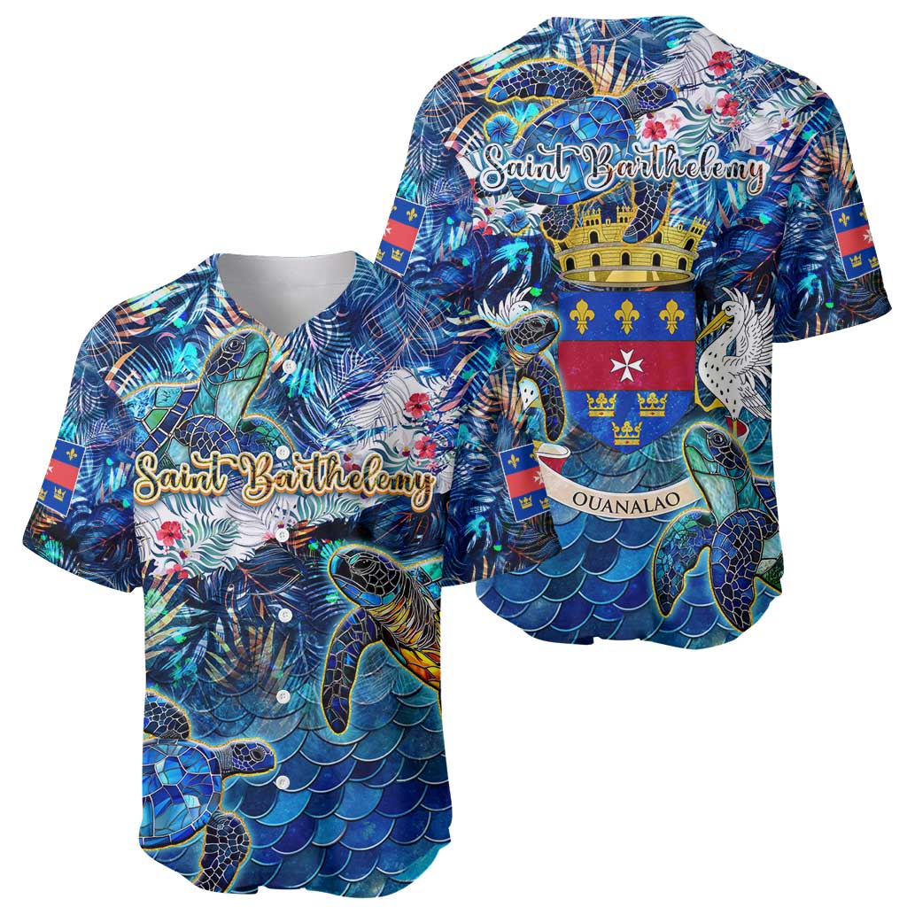 Saint Barthelemy Baseball Jersey Sea Turtle Tropical Pattern