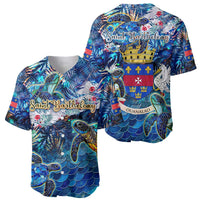 Saint Barthelemy Baseball Jersey Sea Turtle Tropical Pattern