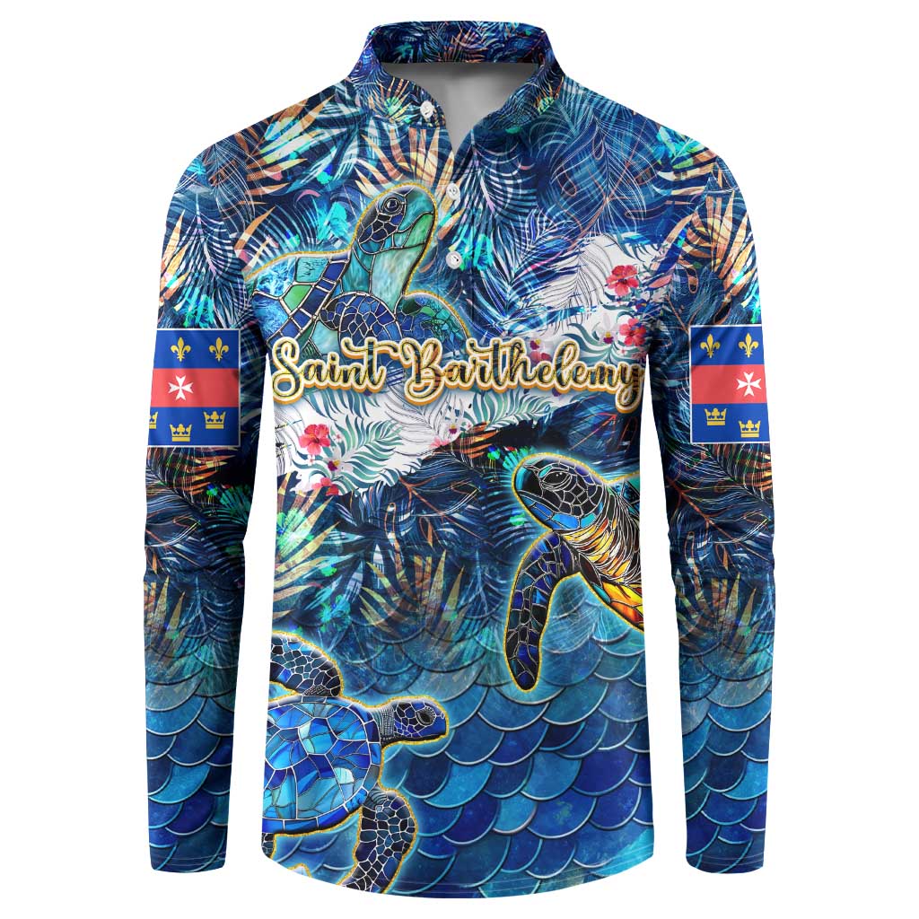Saint Barthelemy Button Sweatshirt Sea Turtle Tropical Pattern