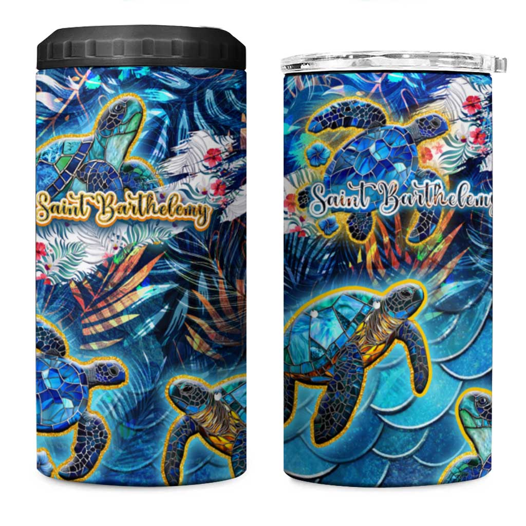 Saint Barthelemy 4 in 1 Can Cooler Tumbler Sea Turtle Tropical Pattern