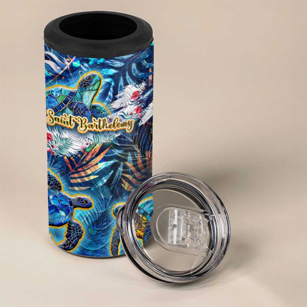 Saint Barthelemy 4 in 1 Can Cooler Tumbler Sea Turtle Tropical Pattern