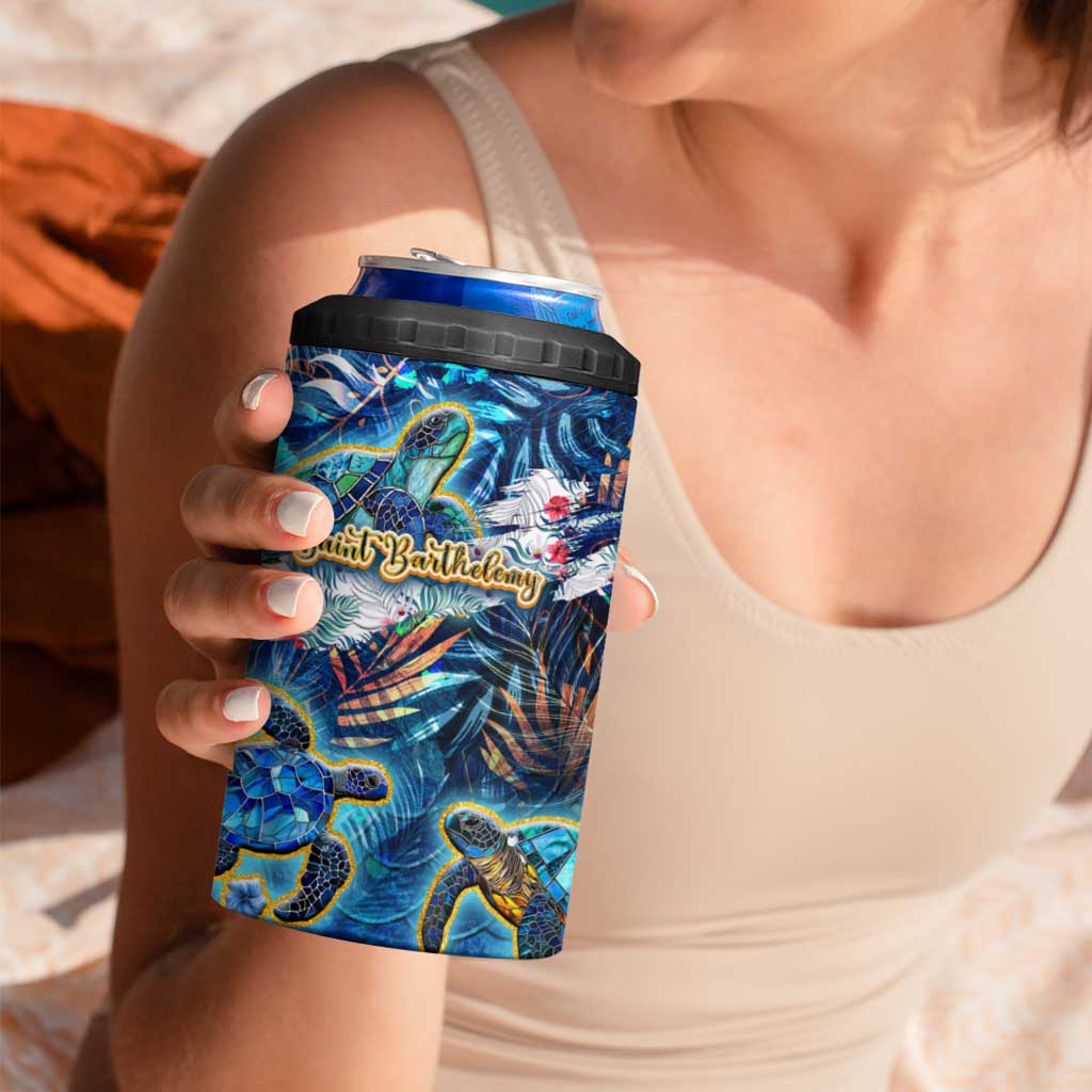 Saint Barthelemy 4 in 1 Can Cooler Tumbler Sea Turtle Tropical Pattern