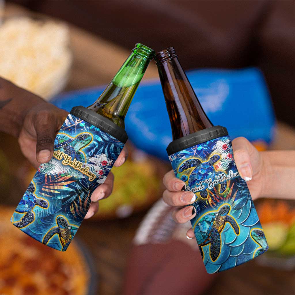 Saint Barthelemy 4 in 1 Can Cooler Tumbler Sea Turtle Tropical Pattern