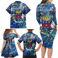 Saint Barthelemy Family Matching Long Sleeve Bodycon Dress and Hawaiian Shirt Sea Turtle Tropical Pattern