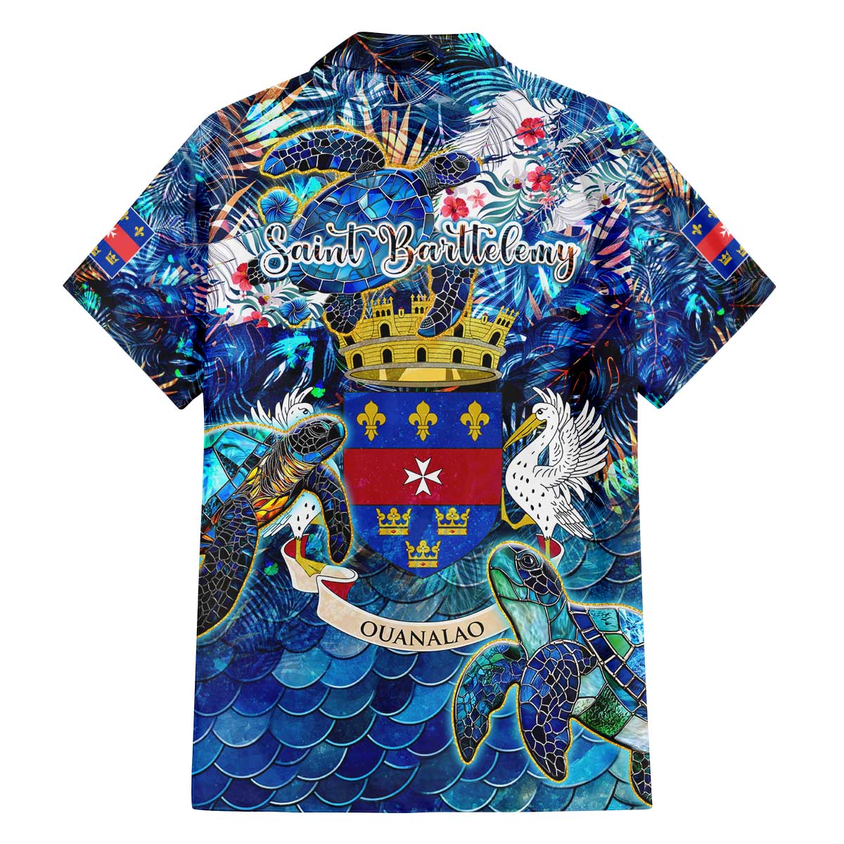 Saint Barthelemy Family Matching Off The Shoulder Long Sleeve Dress and Hawaiian Shirt Sea Turtle Tropical Pattern