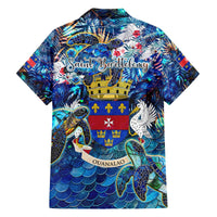 Saint Barthelemy Family Matching Off The Shoulder Long Sleeve Dress and Hawaiian Shirt Sea Turtle Tropical Pattern
