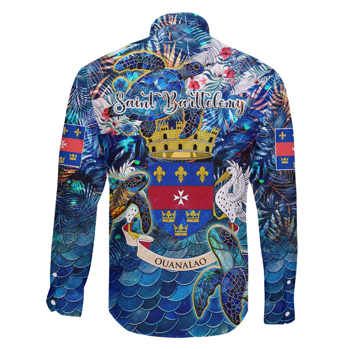 Saint Barthelemy Family Matching Off The Shoulder Long Sleeve Dress and Hawaiian Shirt Sea Turtle Tropical Pattern