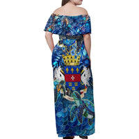 Saint Barthelemy Family Matching Off Shoulder Maxi Dress and Hawaiian Shirt Sea Turtle Tropical Pattern