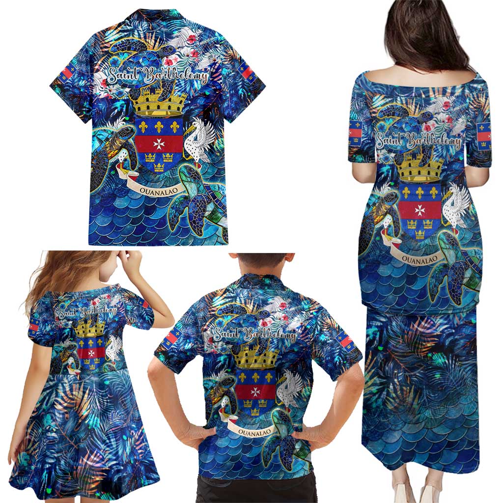Saint Barthelemy Family Matching Puletasi and Hawaiian Shirt Sea Turtle Tropical Pattern