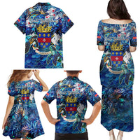 Saint Barthelemy Family Matching Puletasi and Hawaiian Shirt Sea Turtle Tropical Pattern