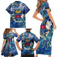 Saint Barthelemy Family Matching Short Sleeve Bodycon Dress and Hawaiian Shirt Sea Turtle Tropical Pattern