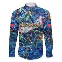 Saint Barthelemy Family Matching Short Sleeve Bodycon Dress and Hawaiian Shirt Sea Turtle Tropical Pattern