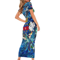 Saint Barthelemy Family Matching Short Sleeve Bodycon Dress and Hawaiian Shirt Sea Turtle Tropical Pattern