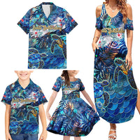 Saint Barthelemy Family Matching Summer Maxi Dress and Hawaiian Shirt Sea Turtle Tropical Pattern