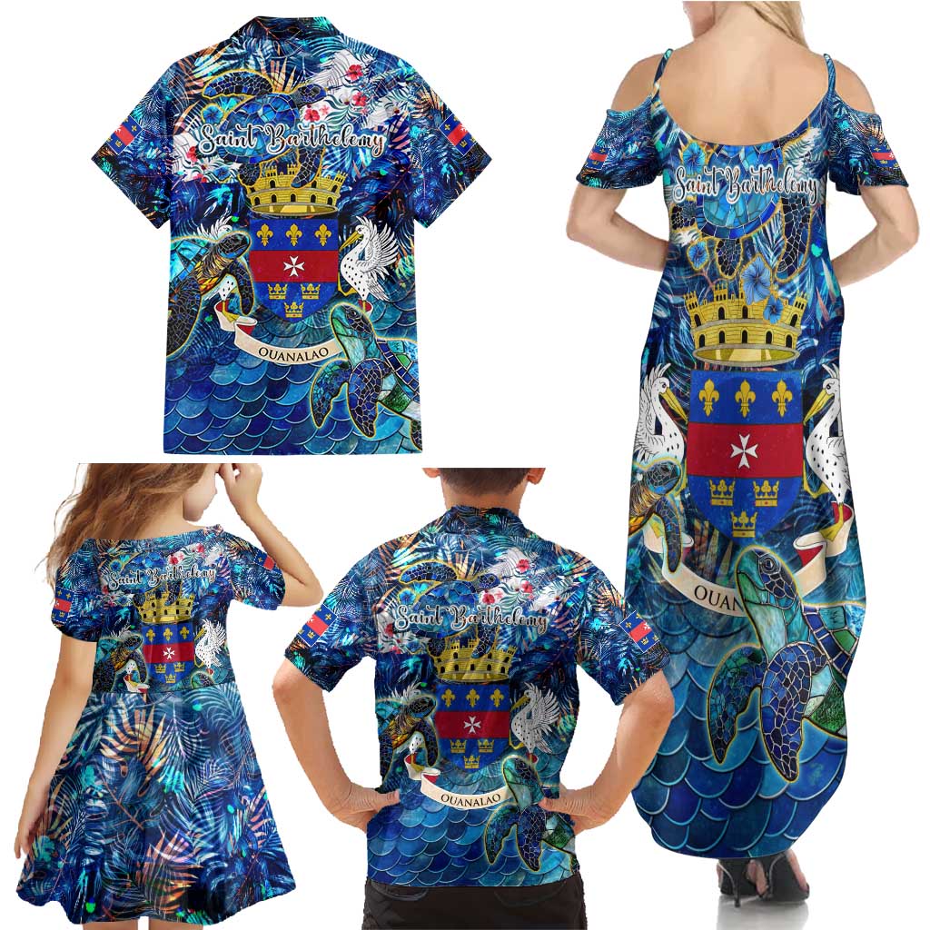 Saint Barthelemy Family Matching Summer Maxi Dress and Hawaiian Shirt Sea Turtle Tropical Pattern