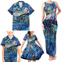 Saint Barthelemy Family Matching Tank Maxi Dress and Hawaiian Shirt Sea Turtle Tropical Pattern