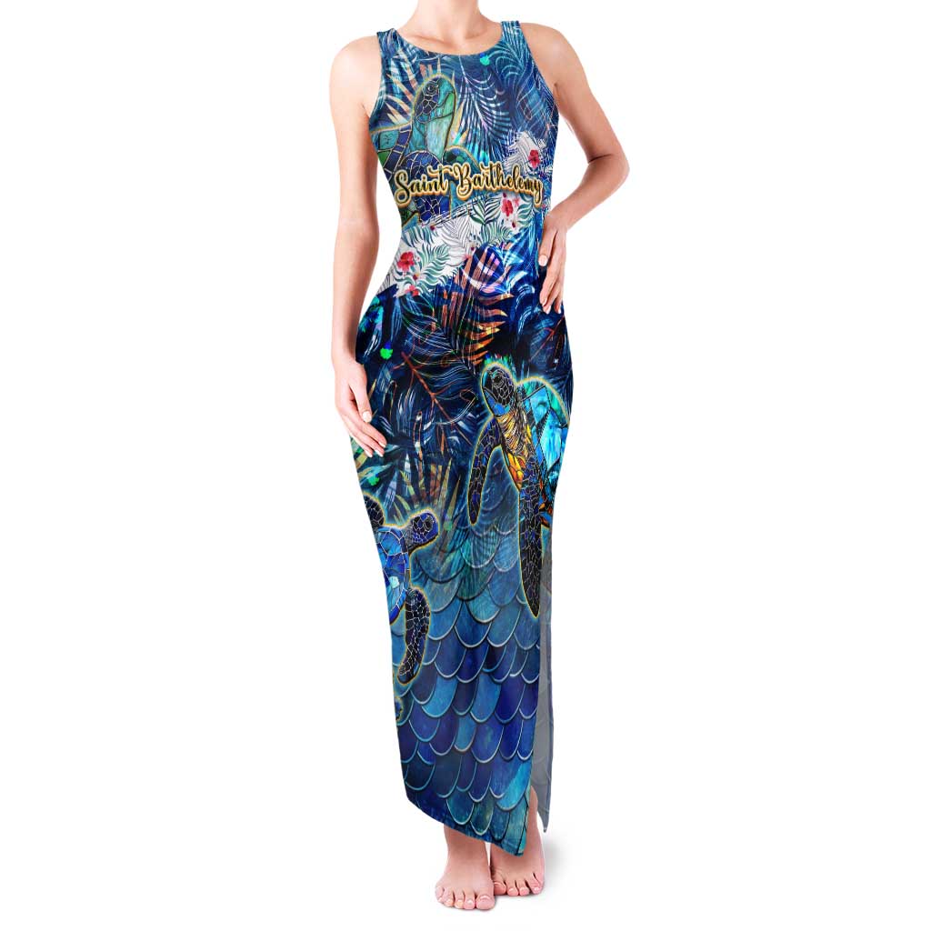 Saint Barthelemy Family Matching Tank Maxi Dress and Hawaiian Shirt Sea Turtle Tropical Pattern