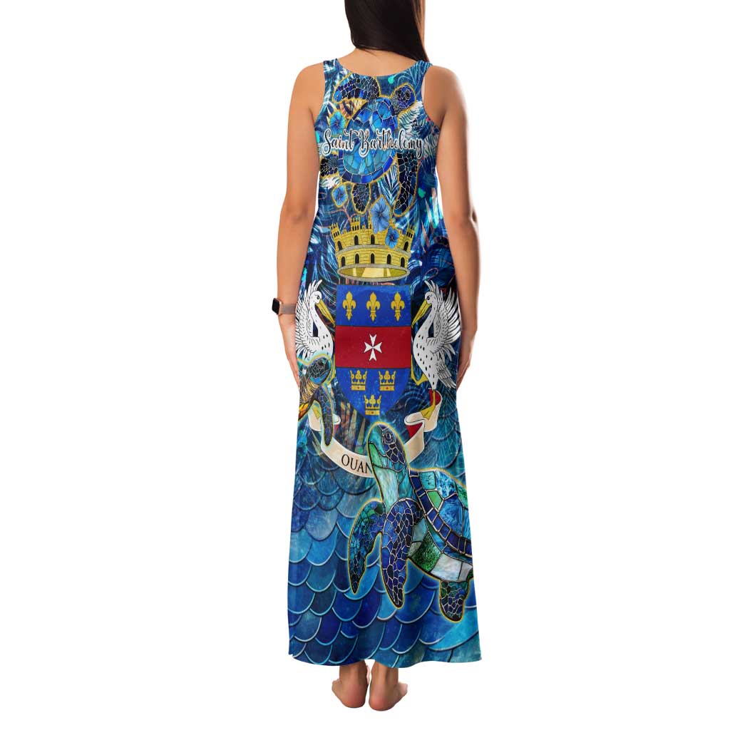 Saint Barthelemy Family Matching Tank Maxi Dress and Hawaiian Shirt Sea Turtle Tropical Pattern