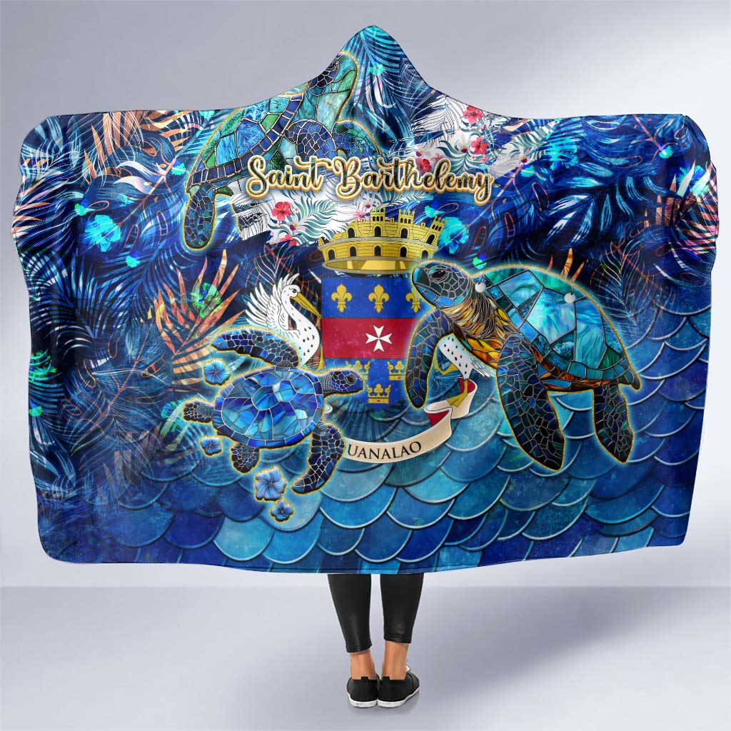 Saint Barthelemy Hooded Blanket Sea Turtle Tropical Pattern
