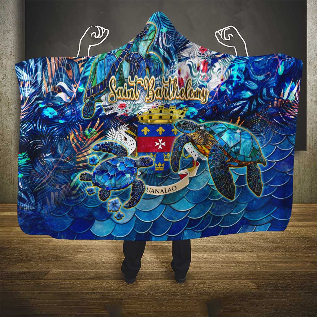 Saint Barthelemy Hooded Blanket Sea Turtle Tropical Pattern