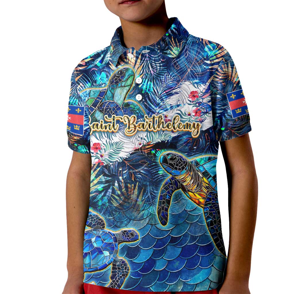 Saint Barthelemy Kid Polo Shirt Sea Turtle Tropical Pattern