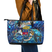 Saint Barthelemy Leather Tote Bag Sea Turtle Tropical Pattern
