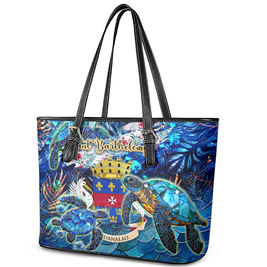 Saint Barthelemy Leather Tote Bag Sea Turtle Tropical Pattern