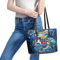 Saint Barthelemy Leather Tote Bag Sea Turtle Tropical Pattern