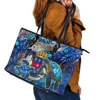 Saint Barthelemy Leather Tote Bag Sea Turtle Tropical Pattern