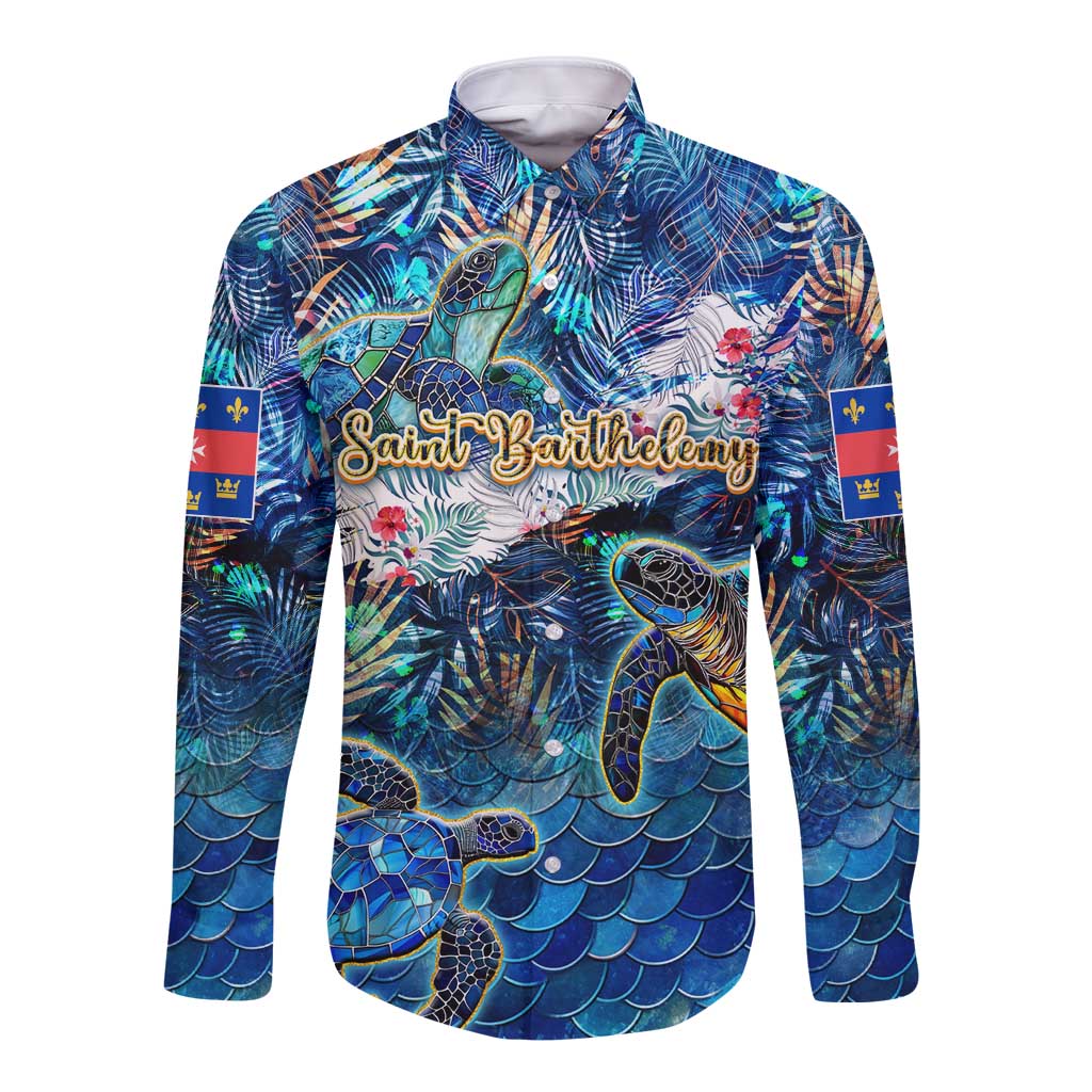Saint Barthelemy Long Sleeve Button Shirt Sea Turtle Tropical Pattern