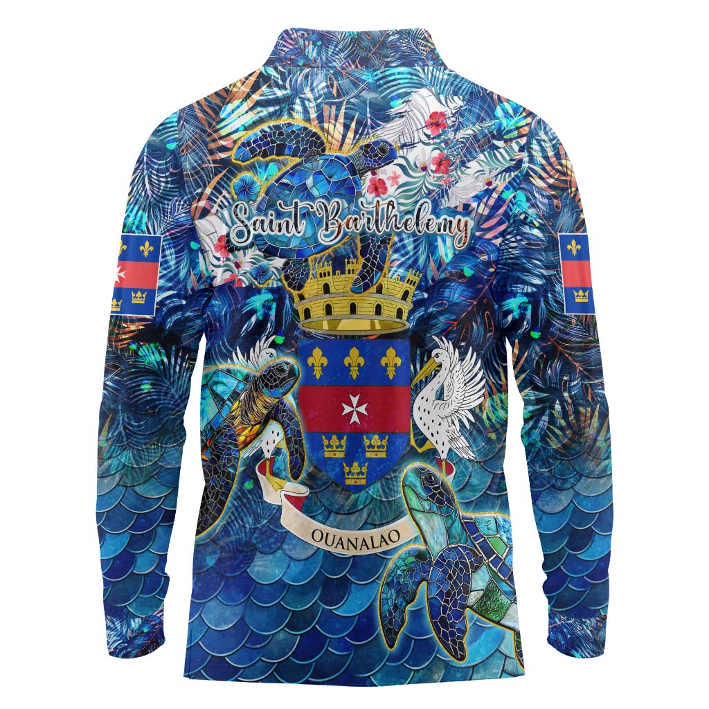 Saint Barthelemy Long Sleeve Polo Shirt Sea Turtle Tropical Pattern