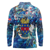 Saint Barthelemy Long Sleeve Polo Shirt Sea Turtle Tropical Pattern