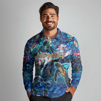 Saint Barthelemy Long Sleeve Polo Shirt Sea Turtle Tropical Pattern