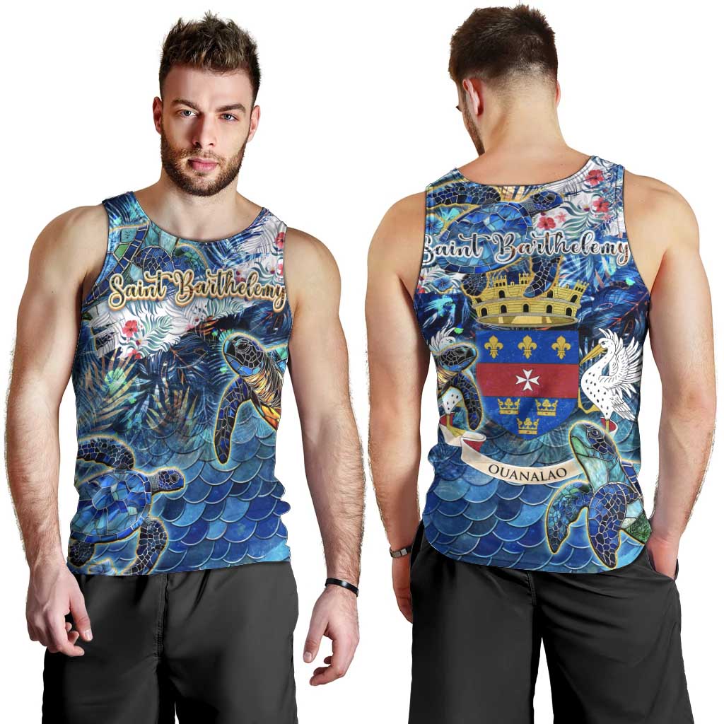 Saint Barthelemy Men Tank Top Sea Turtle Tropical Pattern