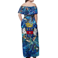 Saint Barthelemy Off Shoulder Maxi Dress Sea Turtle Tropical Pattern