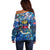 Saint Barthelemy Off Shoulder Sweater Sea Turtle Tropical Pattern