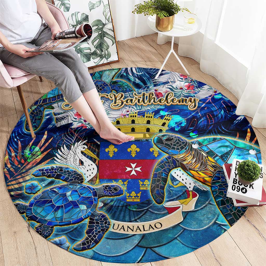 Saint Barthelemy Round Carpet Sea Turtle Tropical Pattern