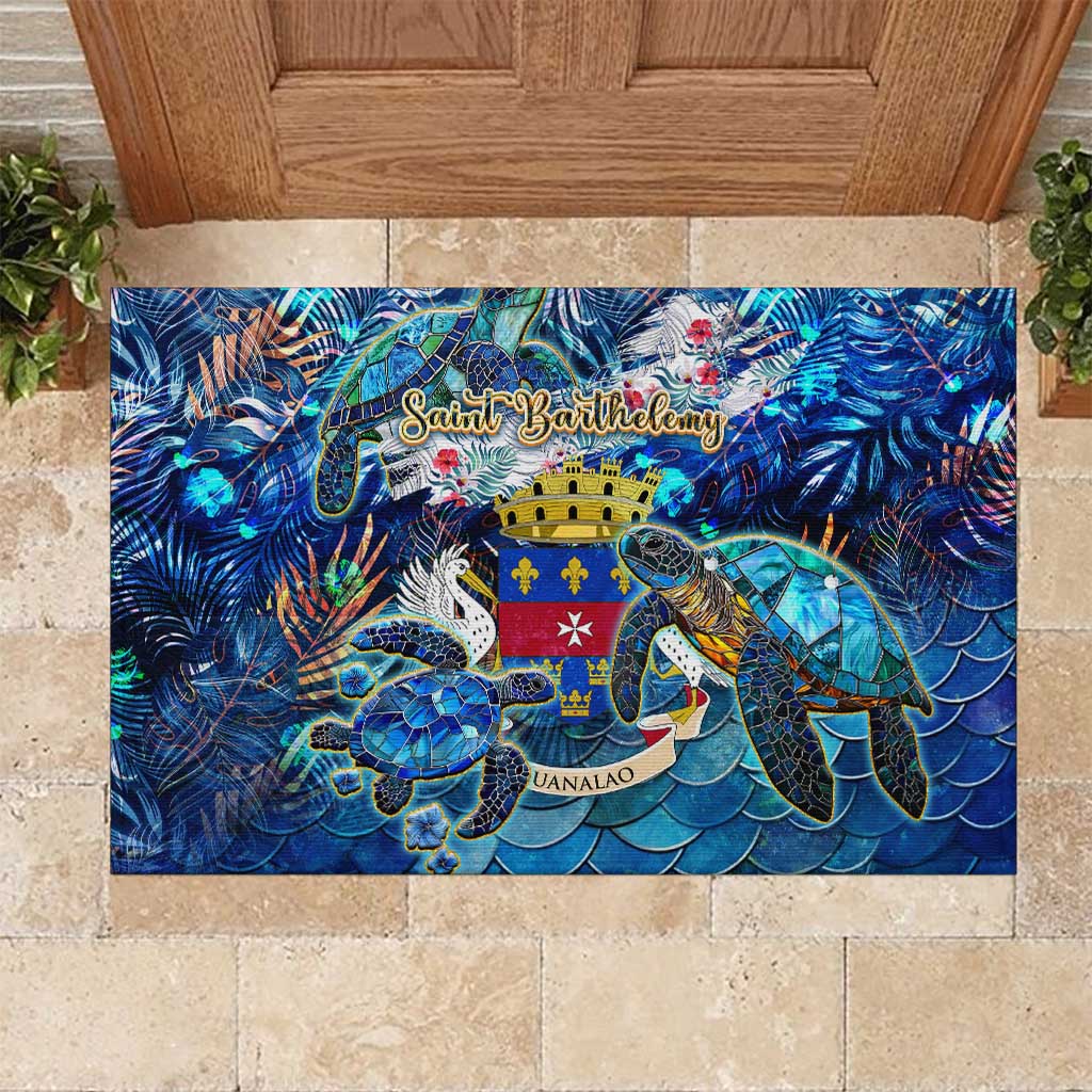 Saint Barthelemy Rubber Doormat Sea Turtle Tropical Pattern