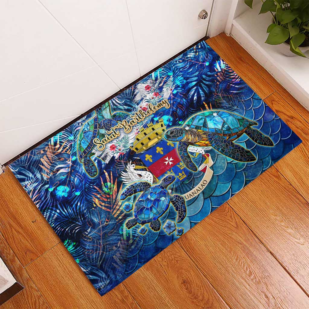 Saint Barthelemy Rubber Doormat Sea Turtle Tropical Pattern