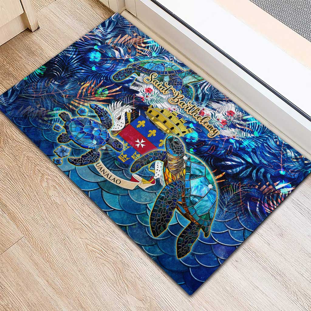 Saint Barthelemy Rubber Doormat Sea Turtle Tropical Pattern