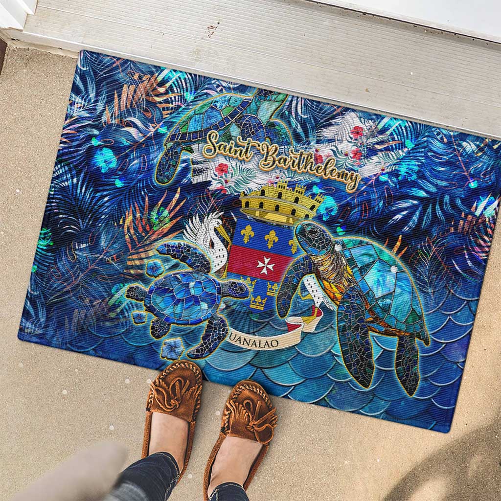 Saint Barthelemy Rubber Doormat Sea Turtle Tropical Pattern
