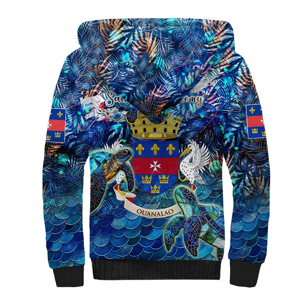 Saint Barthelemy Sherpa Hoodie Sea Turtle Tropical Pattern
