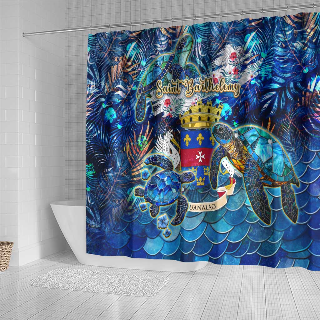 Saint Barthelemy Shower Curtain Sea Turtle Tropical Pattern