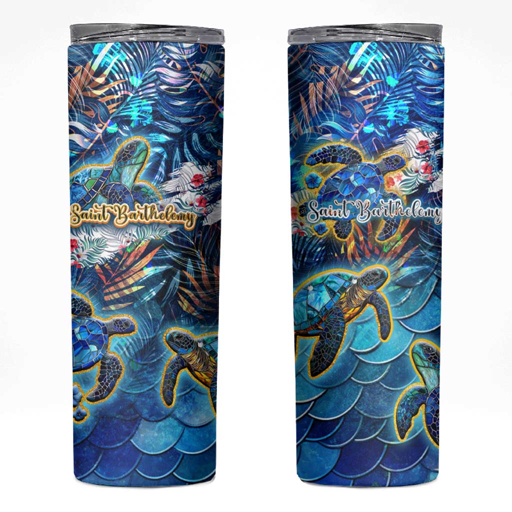 Saint Barthelemy Skinny Tumbler Sea Turtle Tropical Pattern - Wonder Print Shop