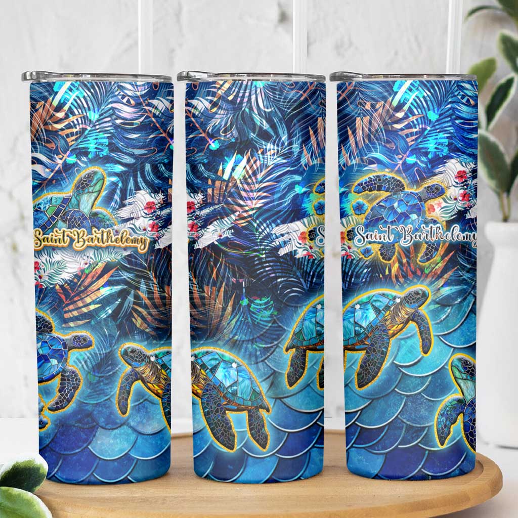 Saint Barthelemy Skinny Tumbler Sea Turtle Tropical Pattern - Wonder Print Shop