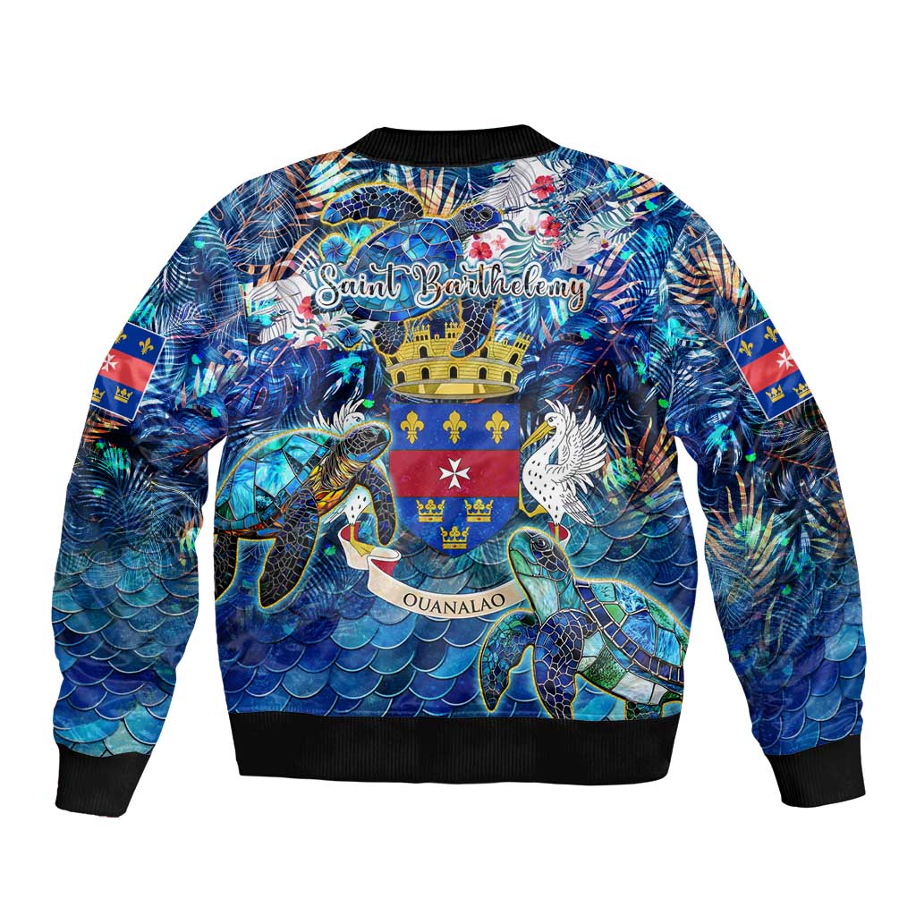 Saint Barthelemy Sleeve Zip Bomber Jacket Sea Turtle Tropical Pattern