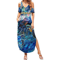 Saint Barthelemy Summer Maxi Dress Sea Turtle Tropical Pattern