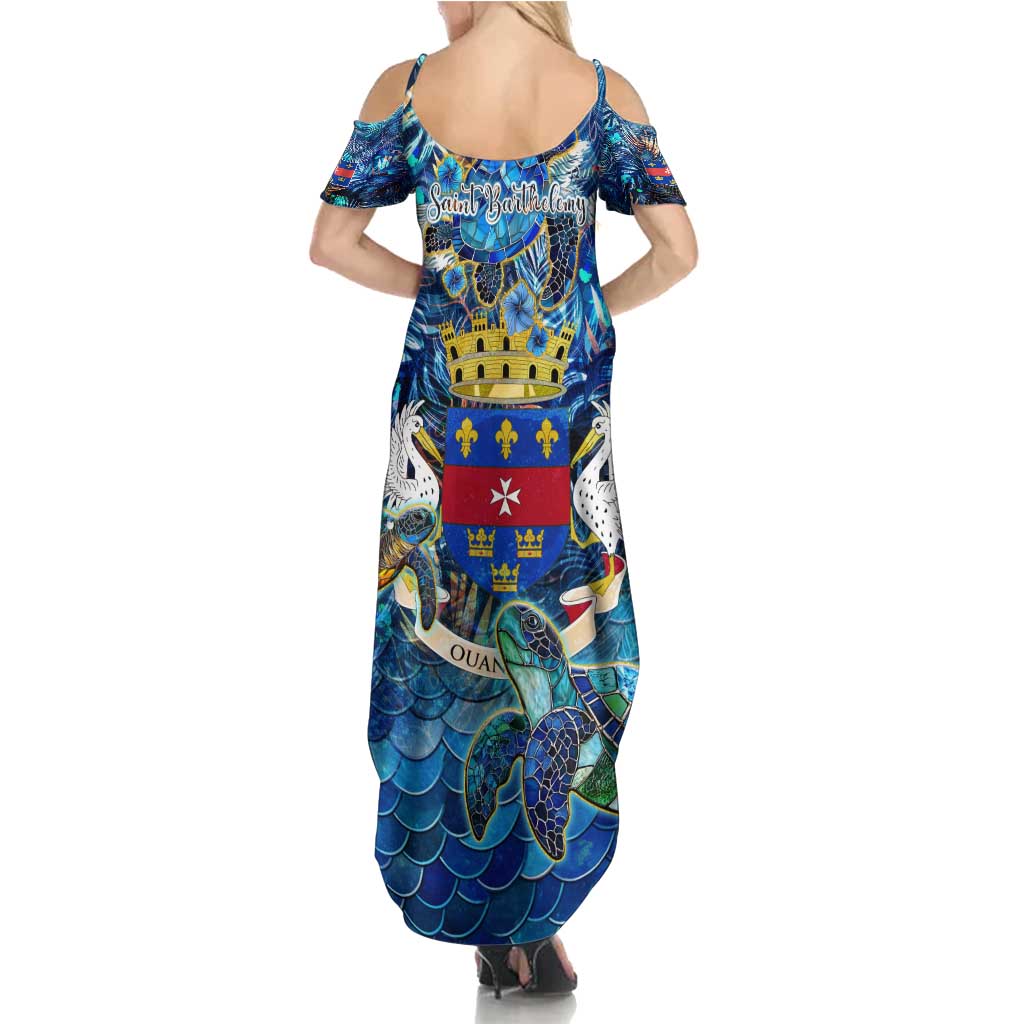 Saint Barthelemy Summer Maxi Dress Sea Turtle Tropical Pattern