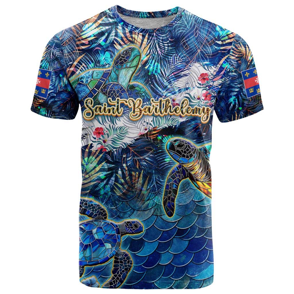 Saint Barthelemy T Shirt Sea Turtle Tropical Pattern