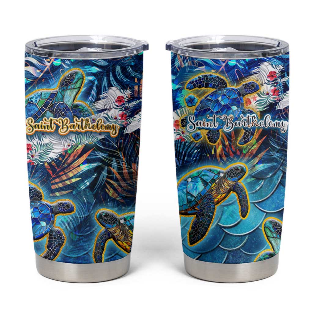 Saint Barthelemy Tumbler Cup Sea Turtle Tropical Pattern - Wonder Print Shop